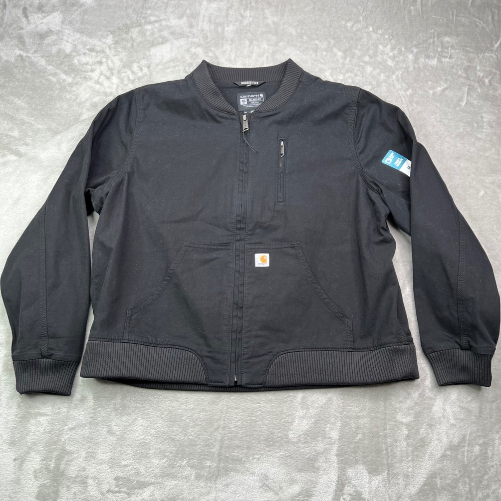 Carhartt Rugged Flex Bomber Jacket Womens 2XL Black Solid Canvas Crawford Zipper
